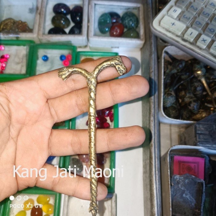 pusaka teken tongkat ular dan naga full kuningan Asli Paling Mewah DFG433