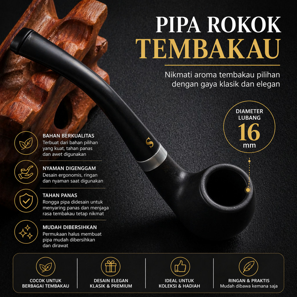 SANDA Pipa Rokok Tembakau Cangklong Tobacco Pipe Vintage 120mm - SD101