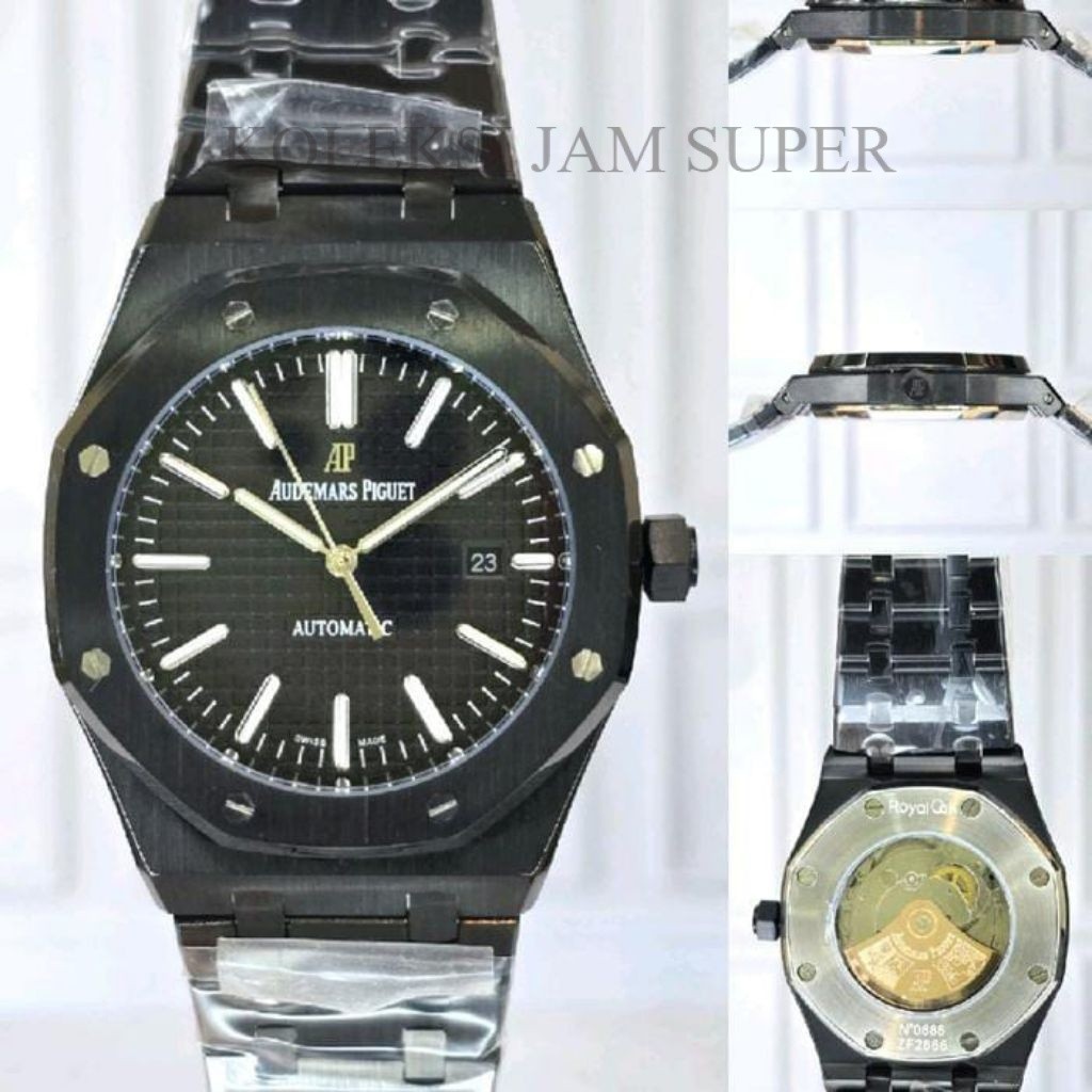 JAM TANGAN AP AUTOMATIC STAINLESS STEEL PIQUET ROYAL OAK ULTRA THIN BLACK EDITION