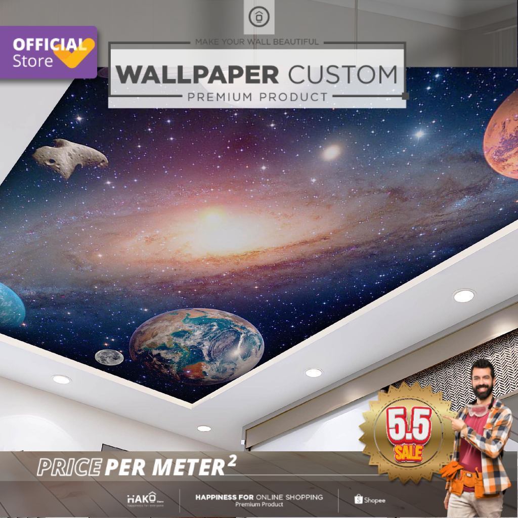 Sticker Plafon Custom Ruang Tamu | Gambar Langit dan Luar Angkasa | Plafon | Wall Sticker | Wall Ban