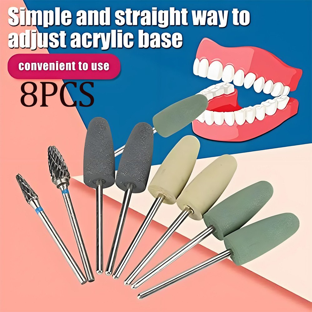 Set 8pcs Bur Low Speed 2.35mm: Bur Poles Akrilik, Akrilik Trimmer, Fraser Stone Hijau untuk Gigi Pal