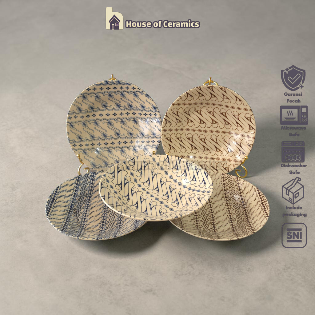 HOKITA Piring Keramik Batik Makan Motif Keramik Cantik Aesthetic Bermotif