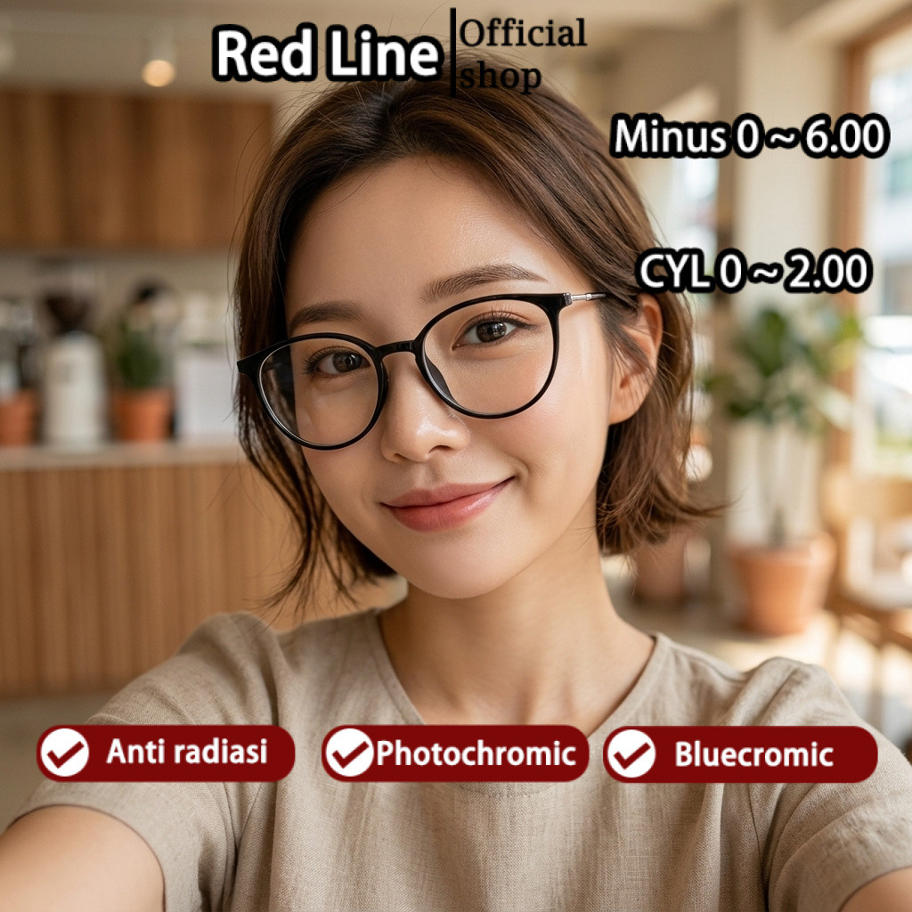 Red Line Kacamata Minus-1/-1.5/-2/-2.5/-3/-3.5/-4/-4.5/-5/-5.5/-6 Wanita Pria Baru 2025 Anti Radiasi