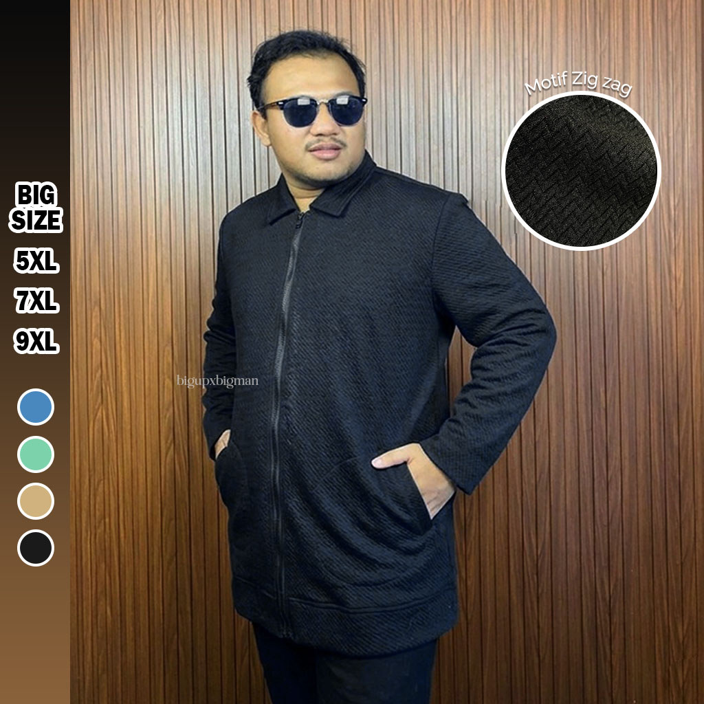 Jaket Knit Zigzag Pria Jumbo Lengan Panjang TERBARU Jaket Zipper