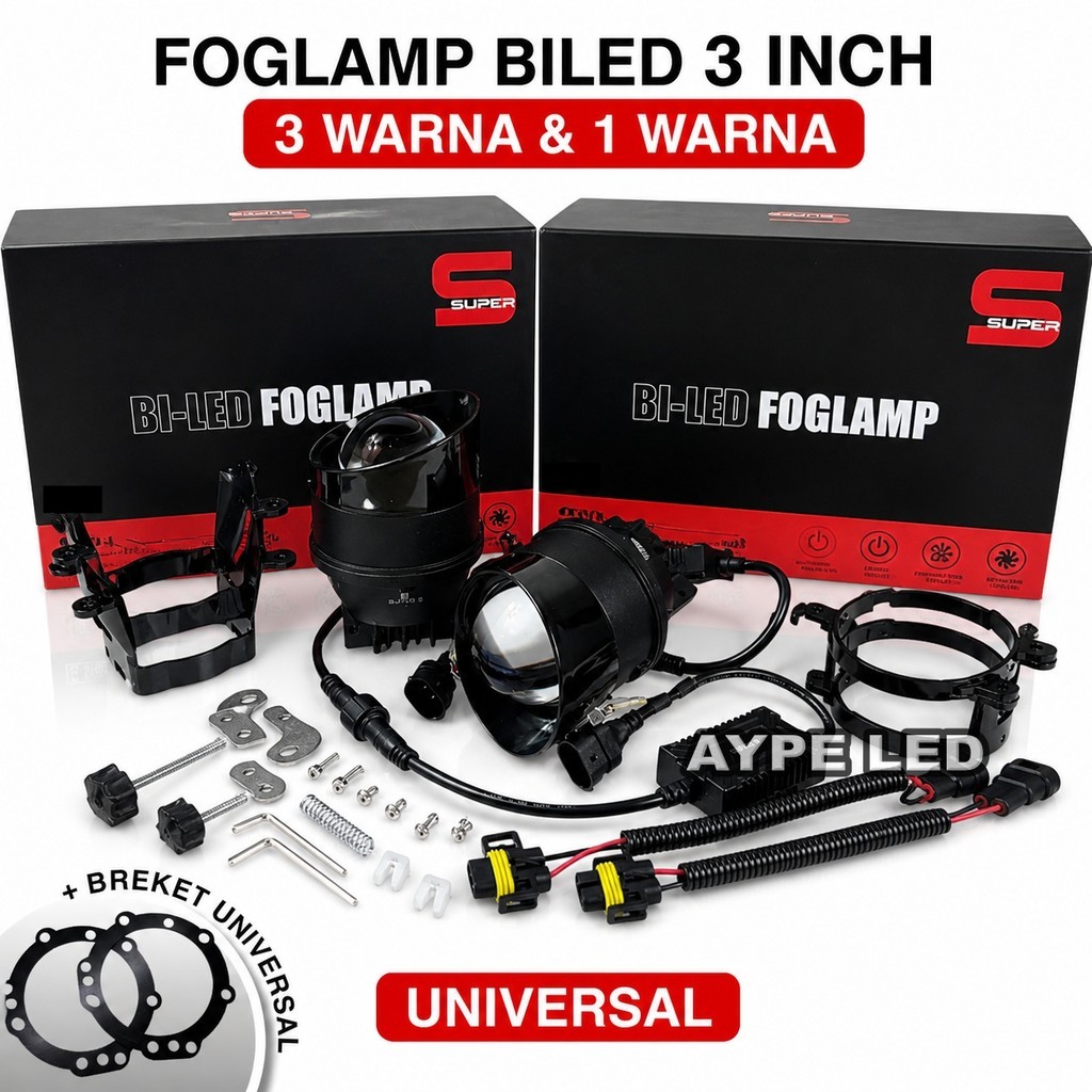 Foglamp Biled 3 inch Bluelens Super S Plus Demon Eyes 3 Warna Cahaya Foglamp Bumper Mobil 3 inch