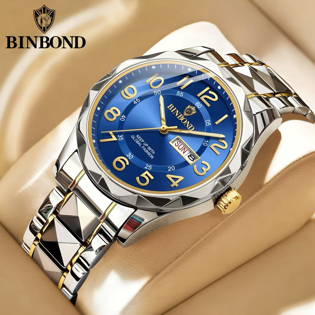 BINBOND Jam Tangan Pria Stainless Steel Tahan Air Kalender Bisnis Premium Quartz Fashion Men Watch