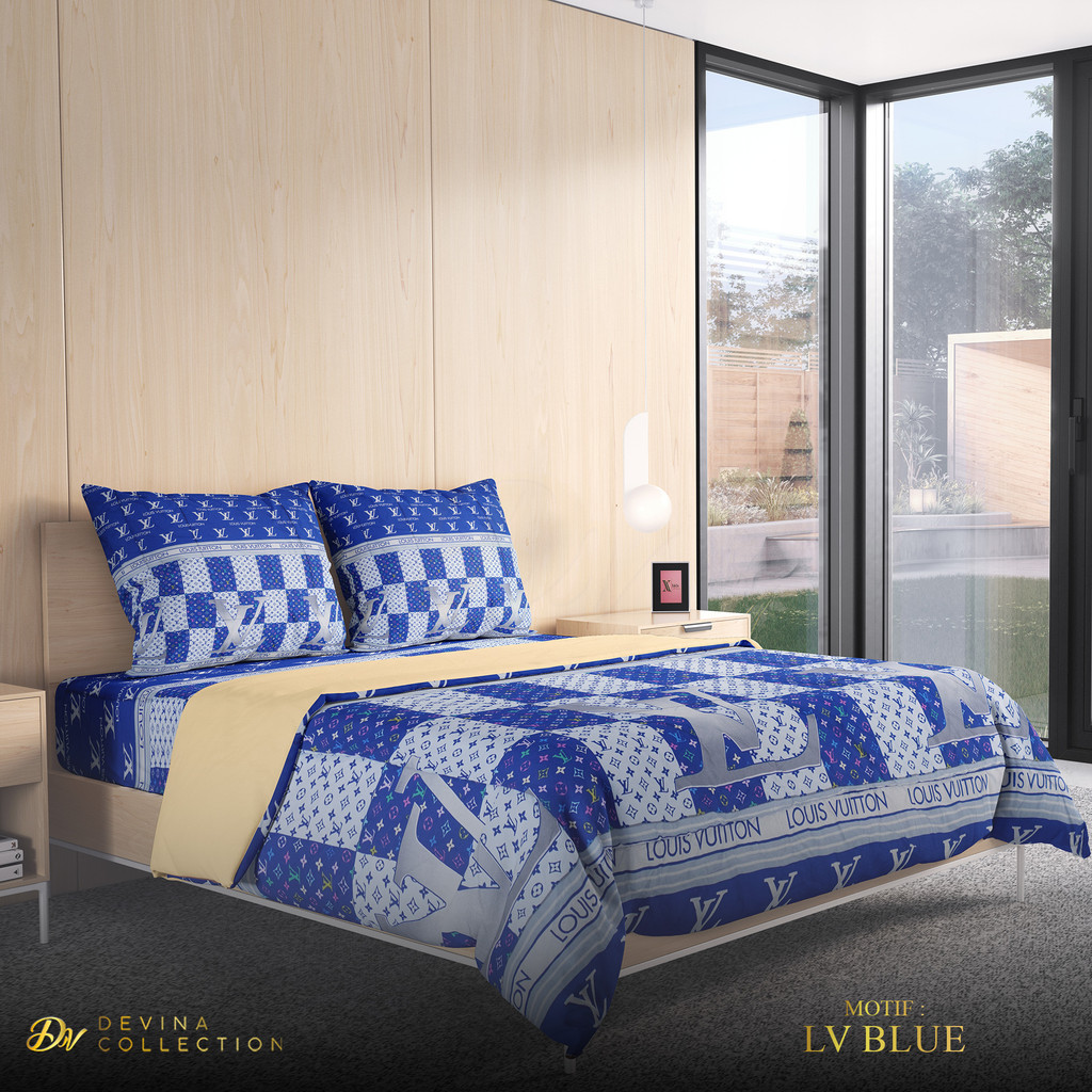 Devina Collection Bedcover Sprei Set Anti Geser Heritage Series Lv Blue Uk King 180x200