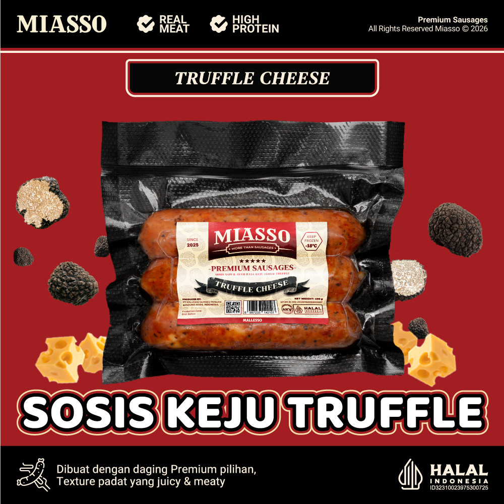 MIASSO TRUFFLE Cheese Premium Sausages Sosis Keju Lumer Daging Sapi Makanan Frozen Food
