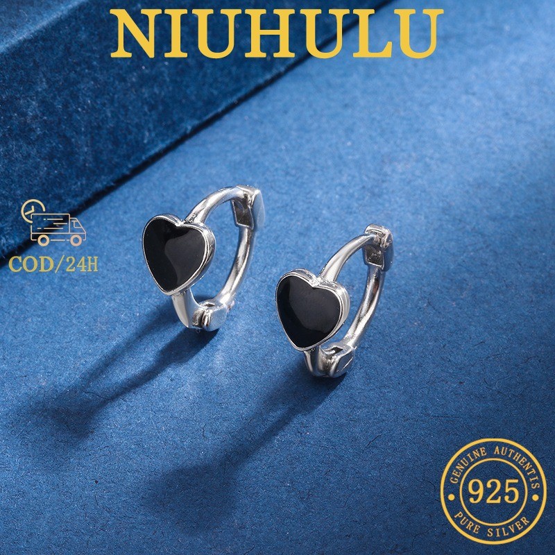 Anting Korea Sederhana Berbentuk Hati Hitam