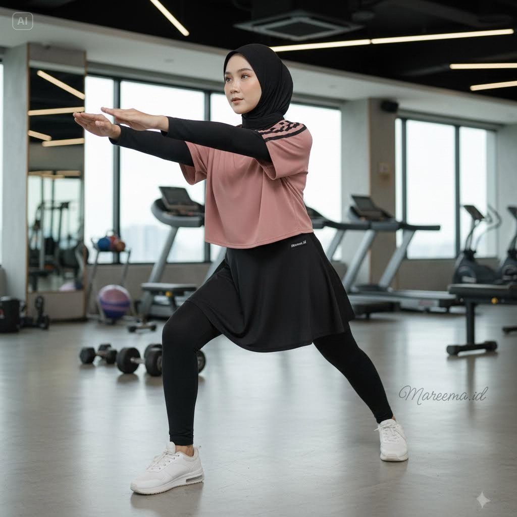 Baju Olahraga Wanita Muslim Setelan Leging Skirt Perempuan Sport Badminton Senam Aerobic