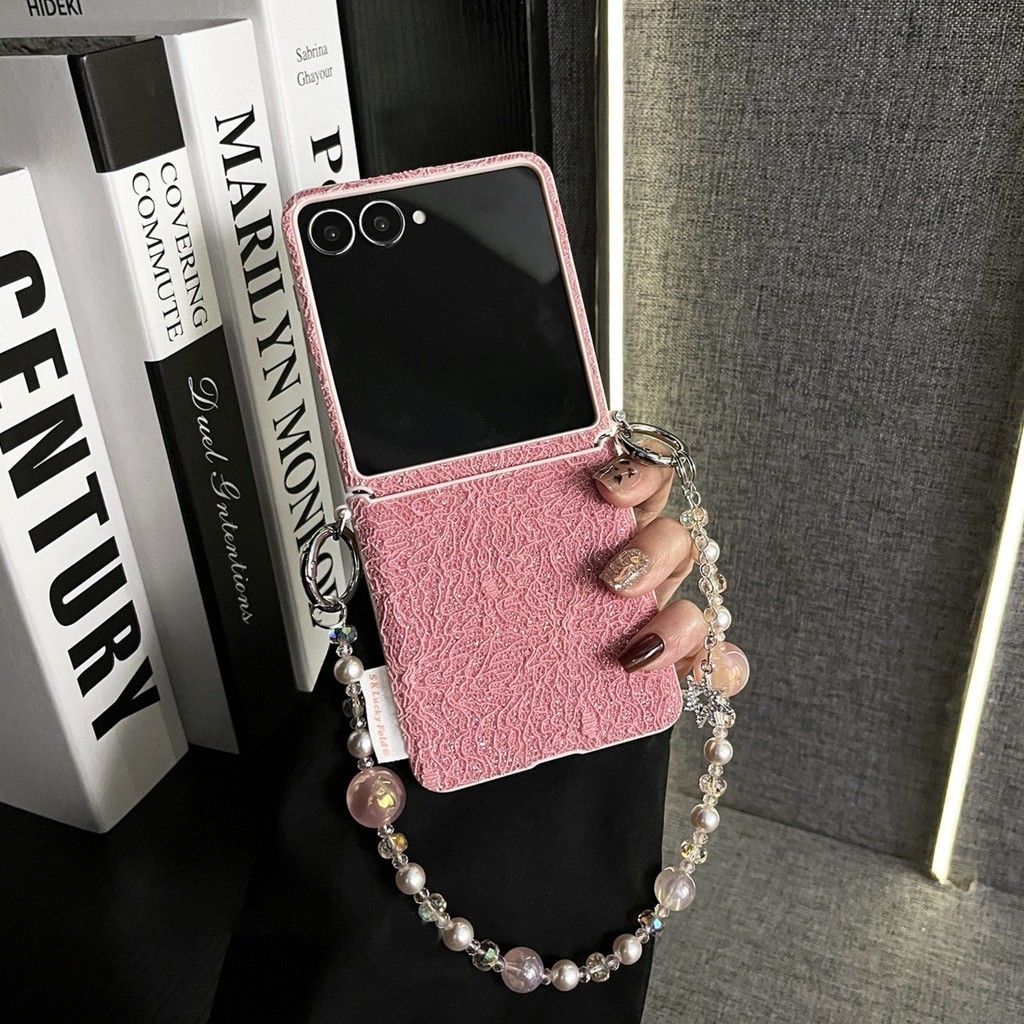Casing Ponsel Bunga Renda Manis Warna Pink dengan Gelang Manik-Manik Liontin Bintang untuk Samsung G