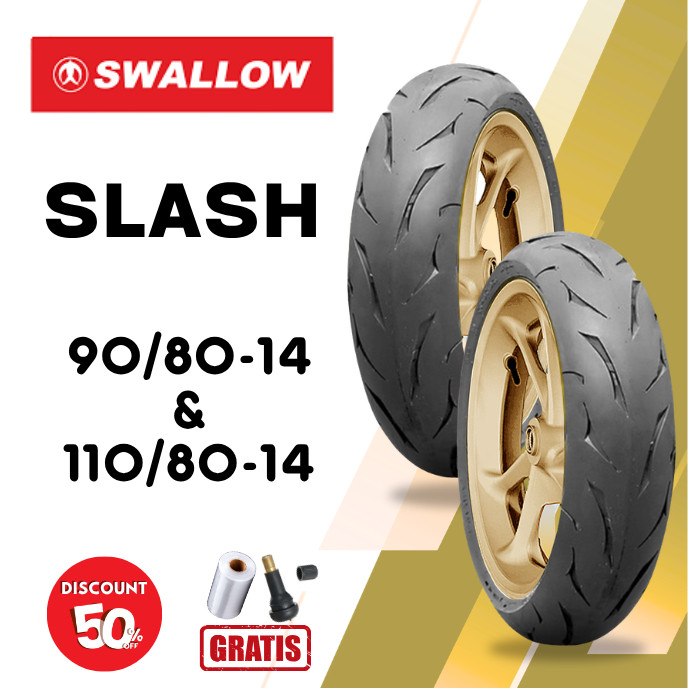 SEPASANG Ban Motor SWALLOW SLASH 90/80 & 110/80 RING 14 Tubeless