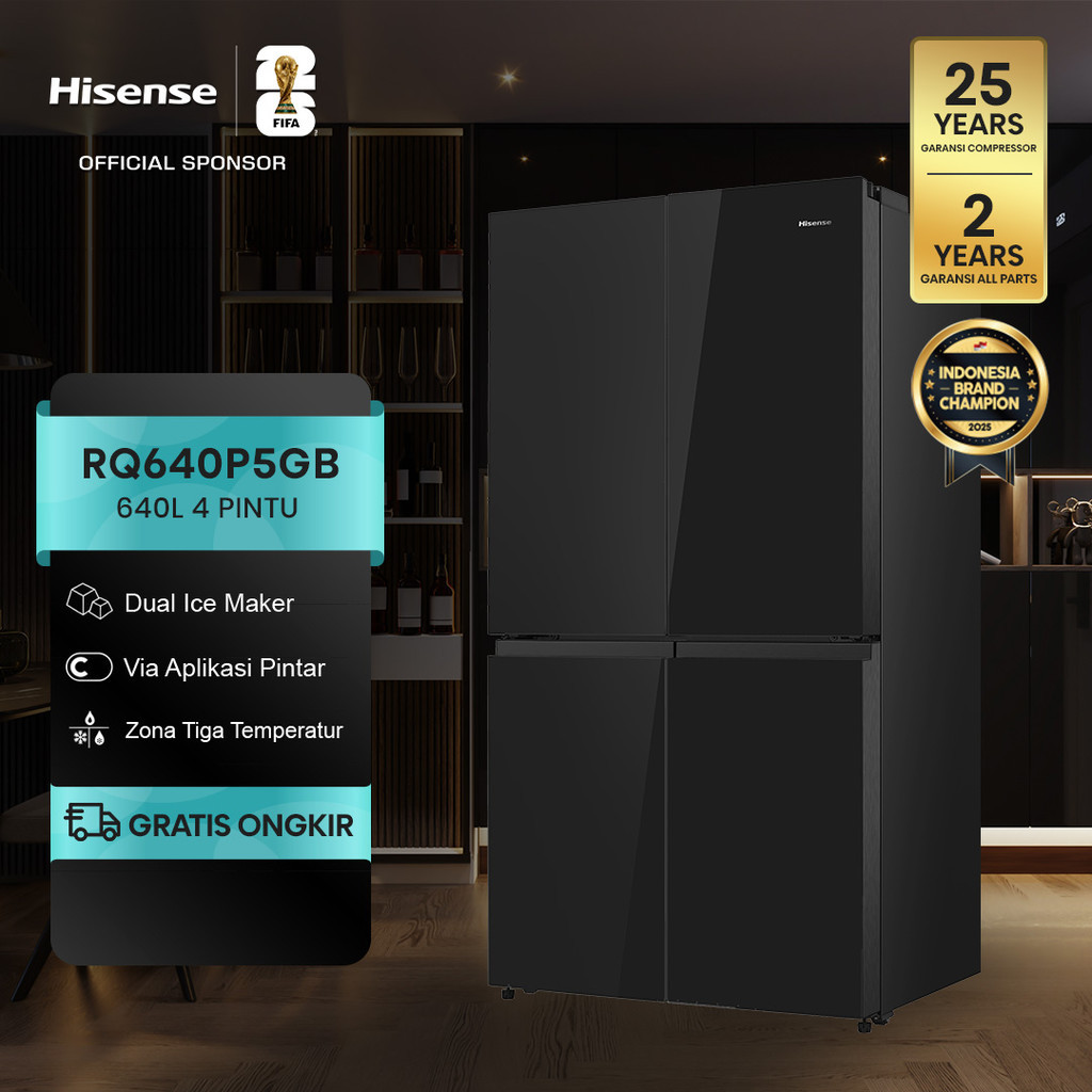 Hisense Kulkas 4 Pintu - RQ640P5GB - 640L Gross Capacity - Refrigerator