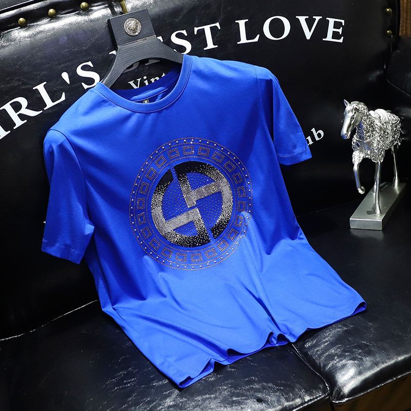 Aksesoris pria berhiaskan batu permata berkualitas tinggi t Baju Kaos Atasan lengan pendek dengan