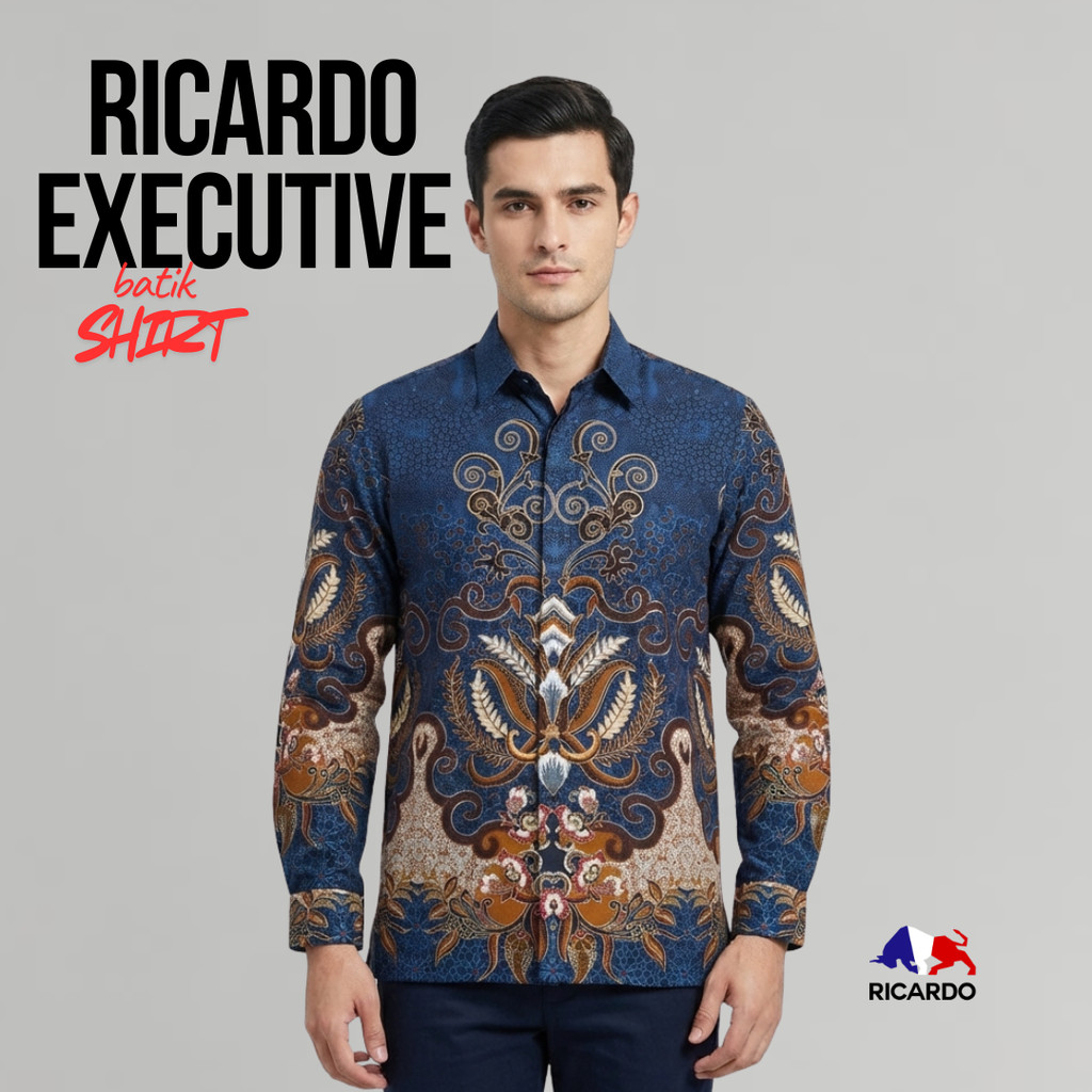 RICARDO kemeja batik pria lengan panjang BIRU 32581