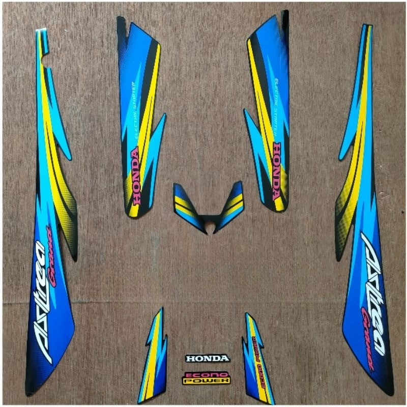 Striping Honda Astrea Grand Hitam Lis biru kuning tahun 1997