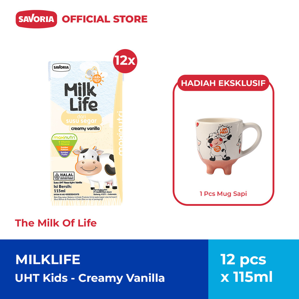 MilkLife UHT Kids Vanilla 12 Pcs x 115ml + Mug Sapi