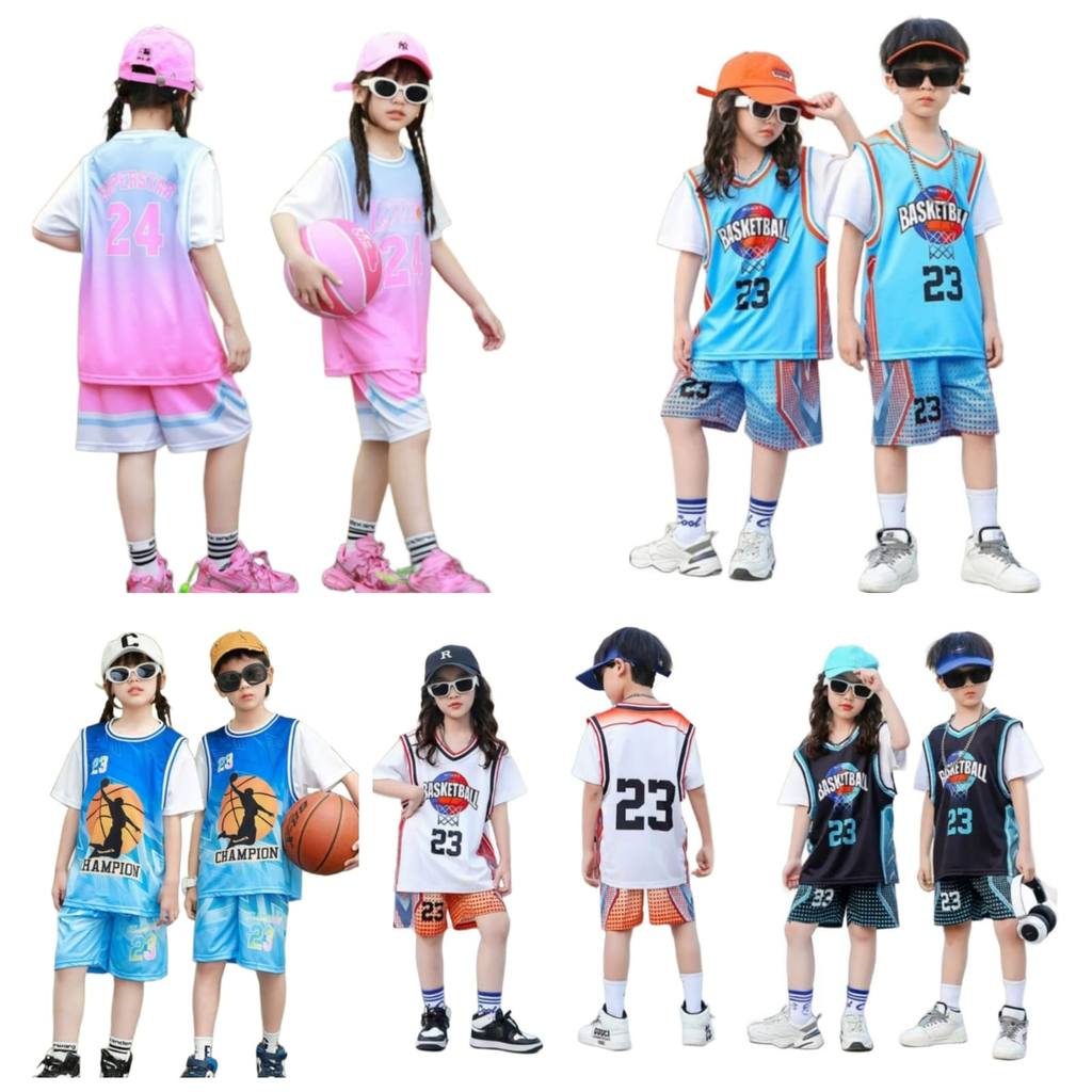JA08  Setelan Jersey  Berlengan Baju Basket Anak Kids Jersey Basketball
