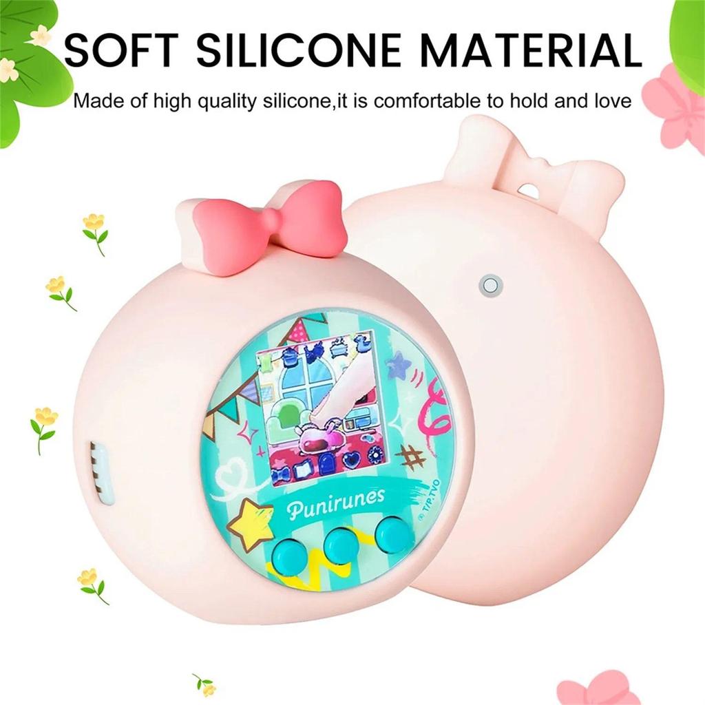 Nostalgic Punirunes Squishy Tamagotchi, Kawaii Virtual Pet Game with Handmade Beaded Chain Retro git