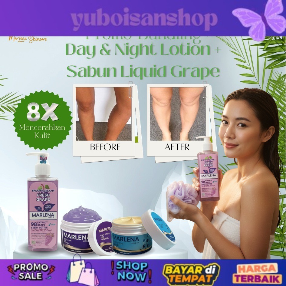 NEW PRODUK Paket HB Albino Marlena Super whitening ( Day Luxury & night grape high dose + Sabun Liqu