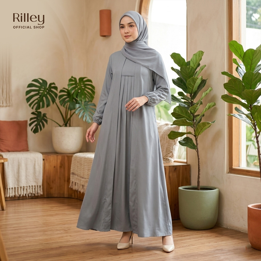 RILLEY - Gamis Zeya | Gamis Zipper Bahan Adem | Gamis Wanita Bahan Rayon Twill