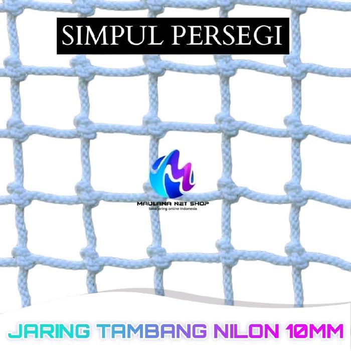 Maulana Net Shop Jaring Tambang Nilon 10mm Simpul Persegi Putih Kuat Tahan Beban 400kg Ayunan Gantun