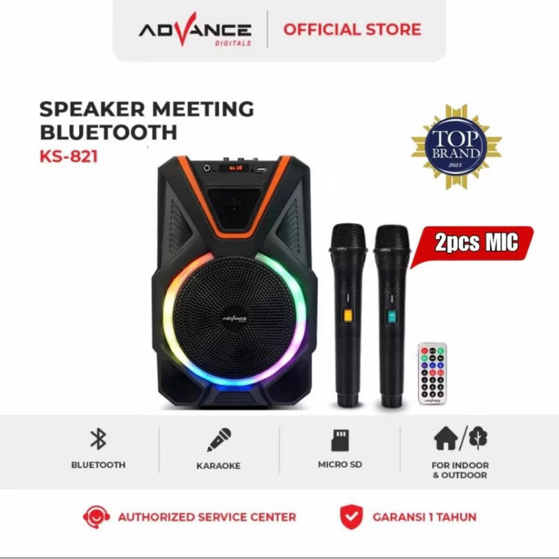 Speaker Advance KS-821 Bluetooth Karaoke 8 Inch Free 2 Mic Wireles KS 821