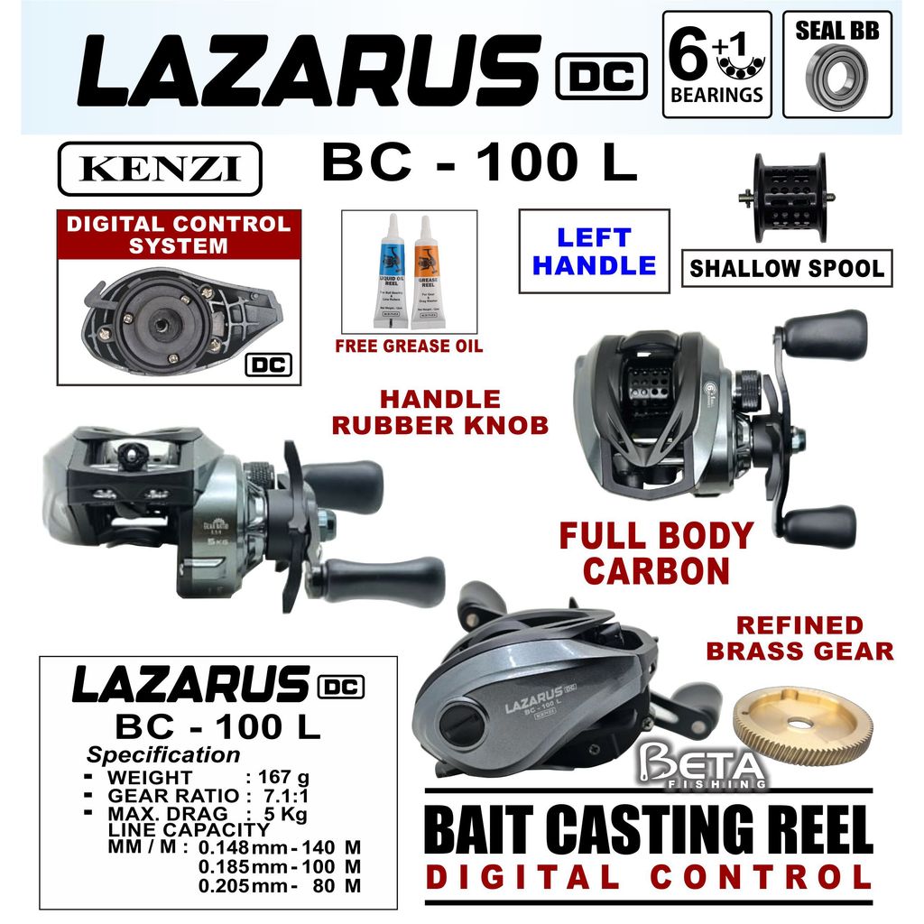 REEL KENZI BC LAZARUS DC 100 L Left Handle Digital Control DC Bait Casting Reel Carbon Body