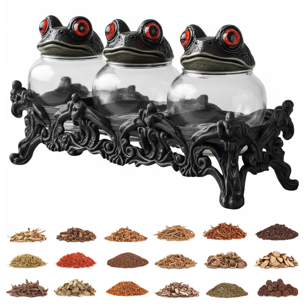 Handcrafted Witchy Frog Apothecary Spice Jars Spice Containers 3 Piece Frog Spice Jar Set Seasoning 