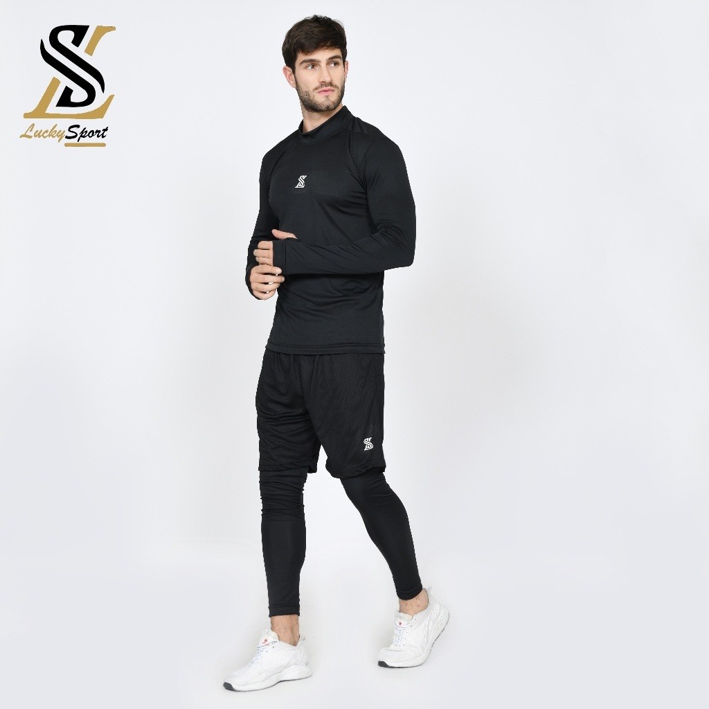 Paket Murah Setel Sepasang Baselayer Manset Leging Baju & Celana Panjang Nike Stretch