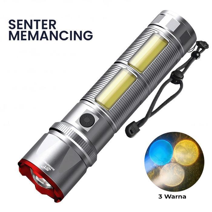 Toko Avian Suksestech Senter Terang 6 Mode Cahaya LED+COB  Zoom In Out Senter Aluminium  ST-101-3 - 