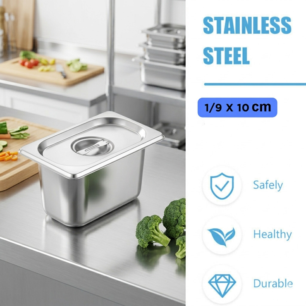 Food Container Stainless Steel Wadah Makanan Prasmanan 1/9x10cm - Wadah Buffet Stainless Steel Anti 
