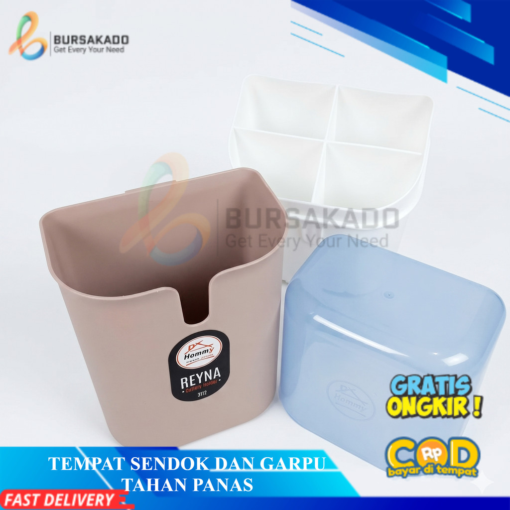 Tempat Sendok Reyna / Tempat Sendok Besar / Tempat Sendok Sekat 4 Tutup Transparan  Hommy