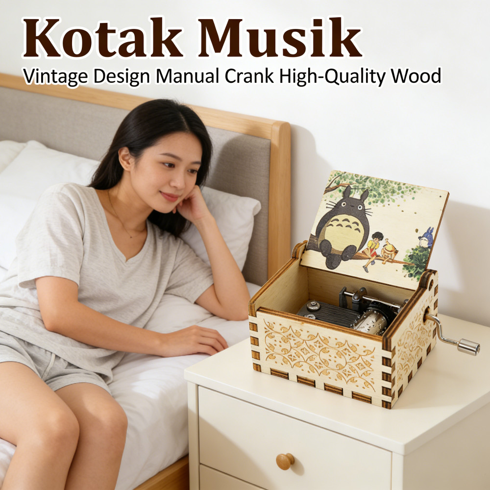 Diputar Kotak Music Kayu Vintage Manual Terbaru Box Music Wooden
