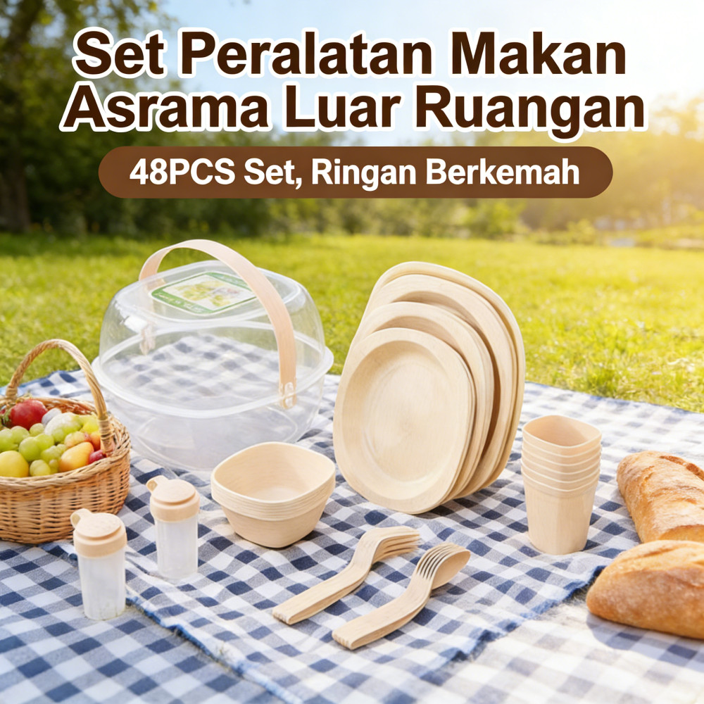 Perlengkapan Makan 48Pcs Camping Piknik Luar Ruangan Set Alat Makan Plastik Kotak Makan Set Makan Se