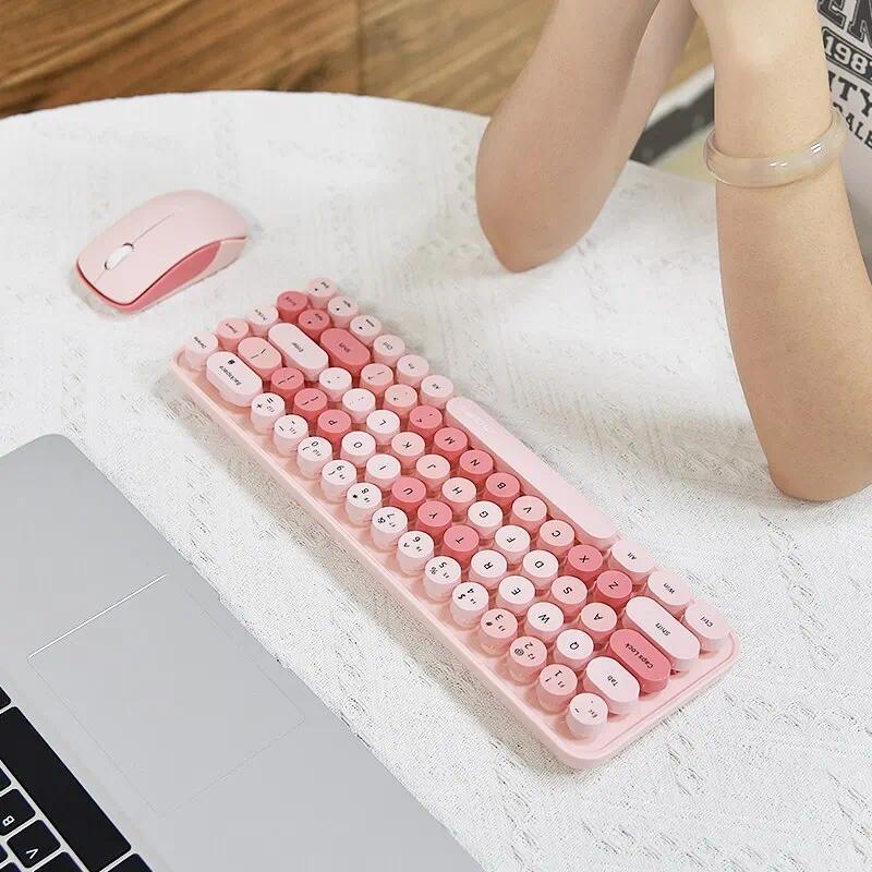 MOFII Wireless Keyboard and Mouse, Cute Colorful 68 Round Keycap Compact Keyboard for Computer, Comp