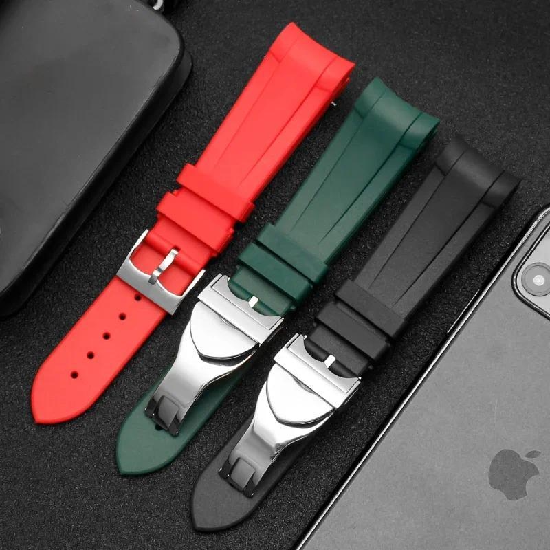 22mm Natural Rubber Silicone Rubber Watch Strap For Tudor Biwan GMT Curved End Pin / Folding Buckle 