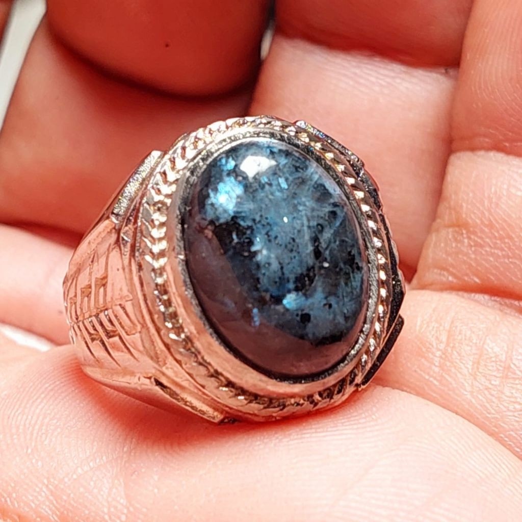 Cincin batu black labradorite / labrador hitam seraphinite permata 15