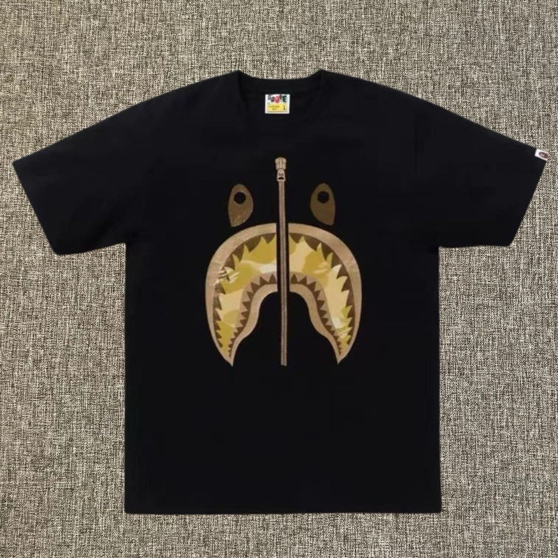 HOT Bape Gold Yellow Shark Camo Tee Black Original
