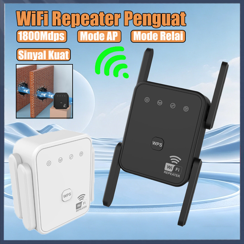 [COD] WiFi Repeater Penguat 4 Antena High Gain 1800Mbps Dual Band 2.4G+5G Extender Penguat Sinyal Wi
