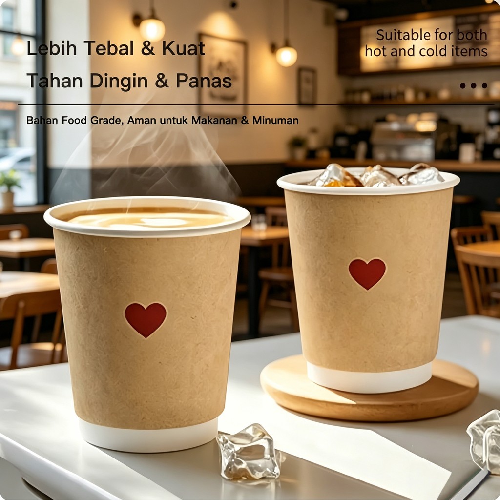 Paper Cup Double Wall Kraft 8oz 12oz  MOTIF COFFE & TEH FOOD GRADE - GELAS KERTAS MINUMAN TAHAN PANA