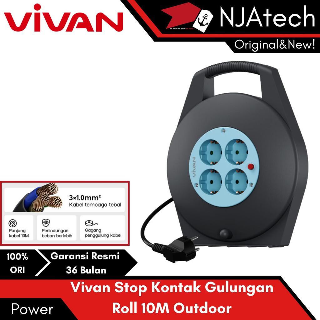 Vivan Stop Kontak Roll Gulungan Outdoor Extension Kabel Panjang 10M Cuk Roll 4 Socket