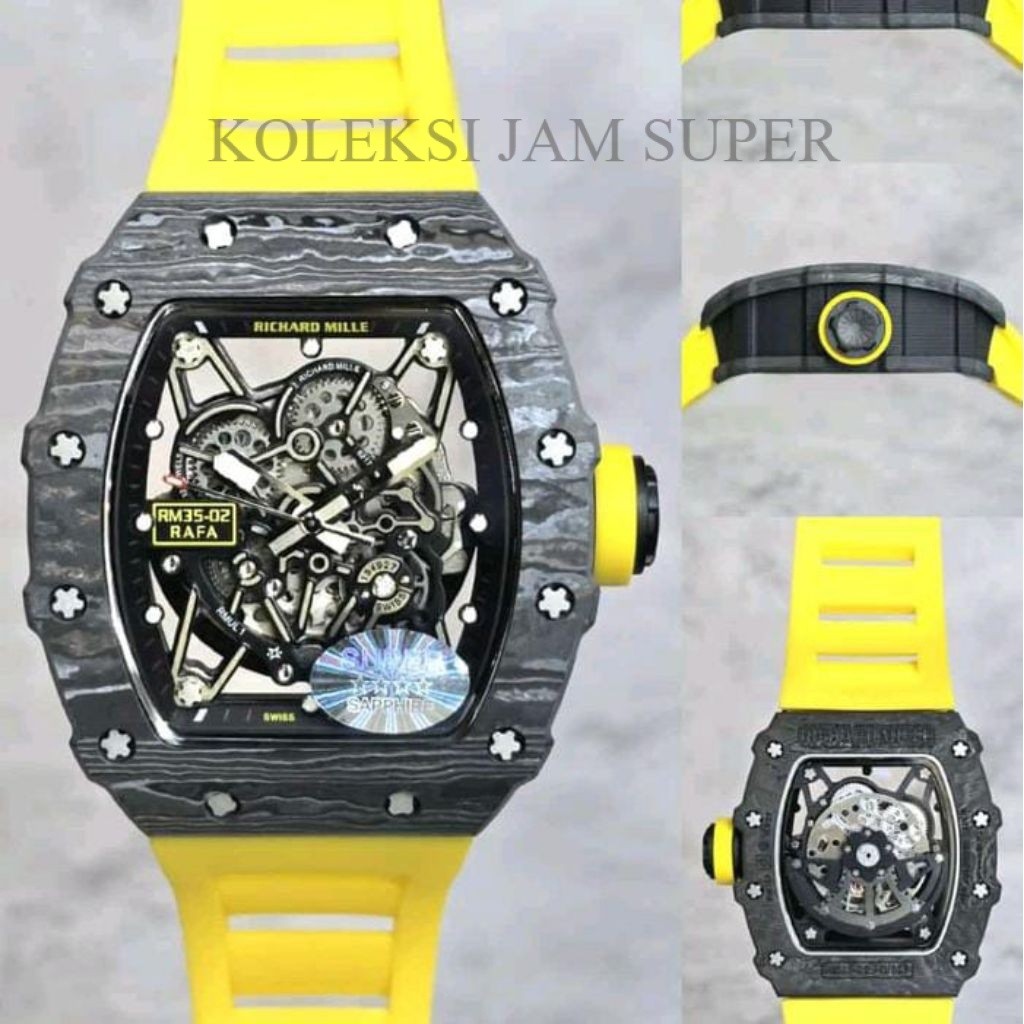 JAM TANGAN RM 35-02 NTPT CARBON SWISS ETA JAM YELLOW DIAL 44Mm