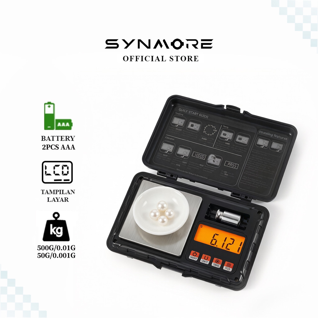 SYNMORE Timbangan Emas Dual Range 500g/0.01g & 50g/0.001g  Perhiasan Berlian Logam Mulia Mini Saku