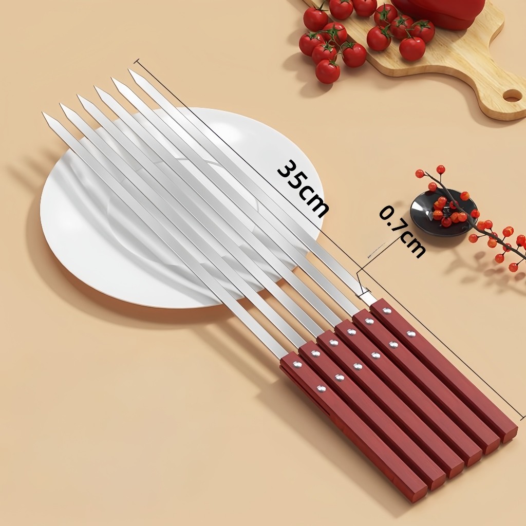 Tusuk Sate Stainless Steel 5pcs Gagang Kayu 35cm 40cm 50cm Alat BBQ Kebab Tahan Panas Reusable
