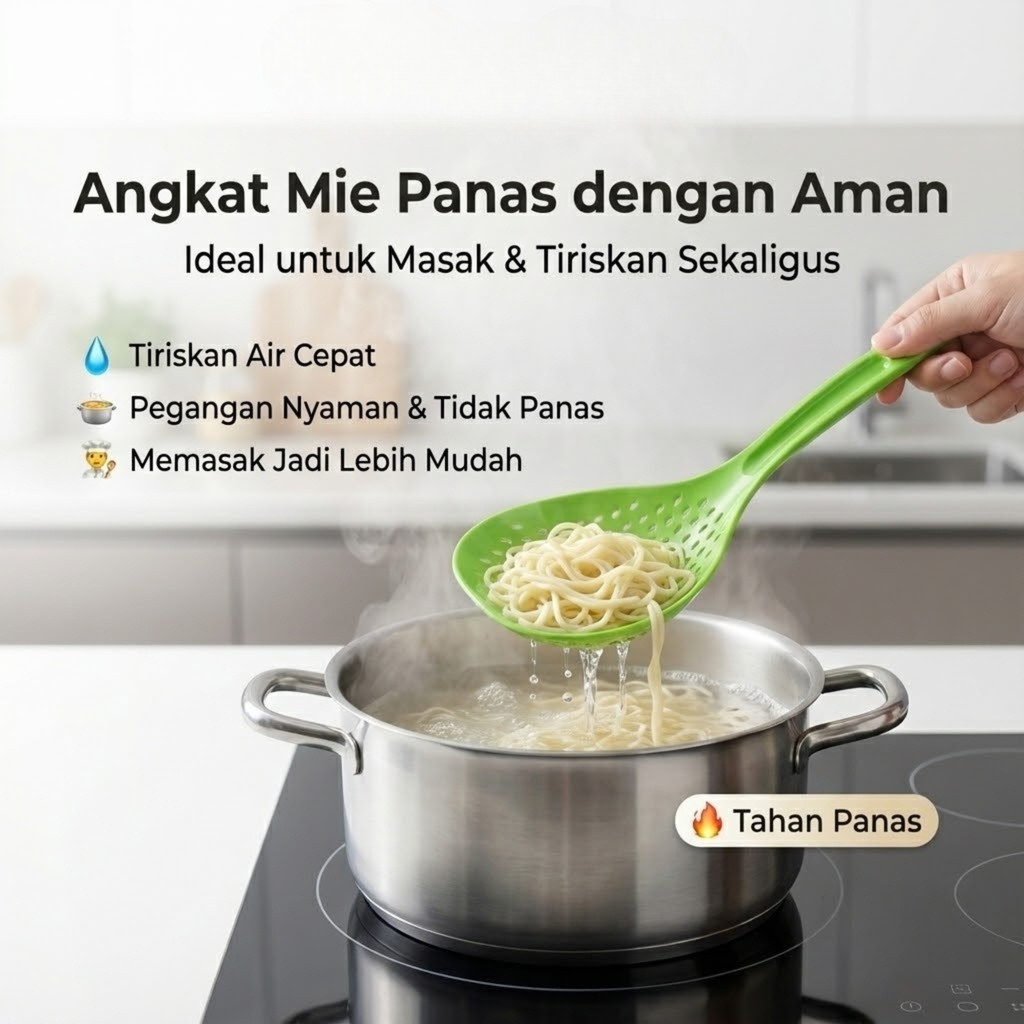 Serok Saringan Mie Jumbo Plastik Tahan Panas Saringan Masak Sayur Pasta