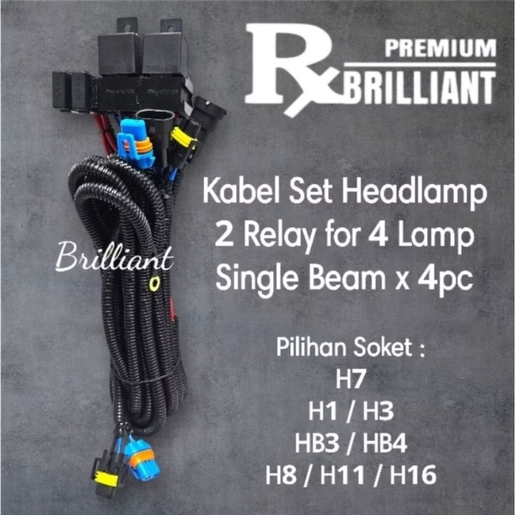 VIP2 * UTILUX Original - Kabel Set 2 Relay For Headlamp Mobil Khusus 4 Lampu Single Beam - H7 / H8 H