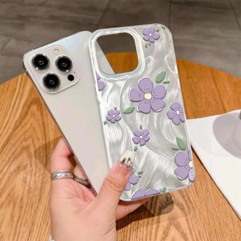 Casing HP Tekstur Bulu Burung Soft Case Bunga Ungu Cantik untuk  OPPO A3X A3 PRO A7 A16E A17 A38  A5