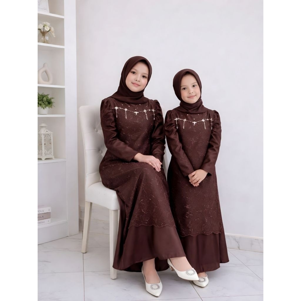 Maxy Gamis Ndkeyza Gaun Duyung Anak Brukat Tile Mutiara Pakaian Anak Lebaran Pesta CL
