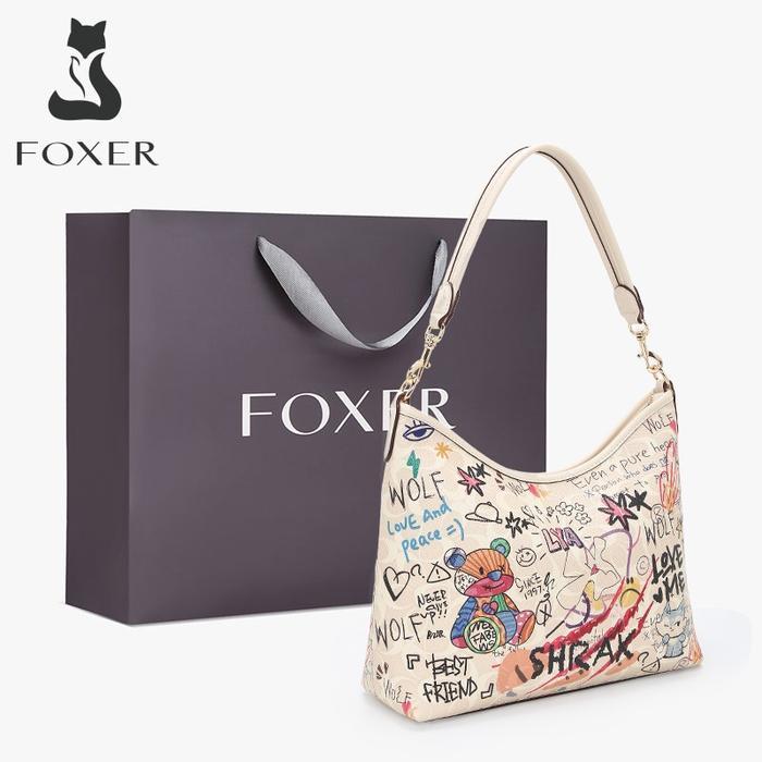 PROMO  FOXER Tas Tote Wanita Berkapasitas Besar Tas Bahu Grafiti Lucu Tas Selempang Kreatif Niche - 